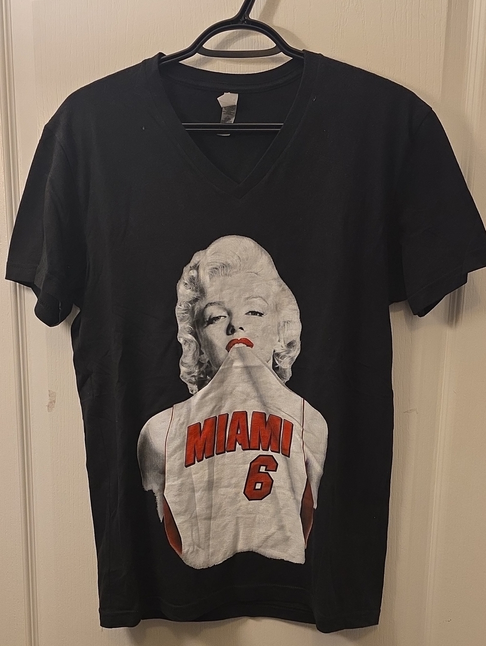 Black Graphic V-Neck Tee with Miami Print